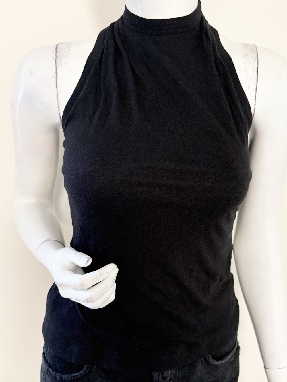 RtA Brand Sleeveless Mock Neck Black Racerback Tank Top Zips up the Back